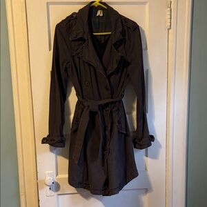 We The Free Women's Dark Gray Trench Coat Distressed with Belt size Large